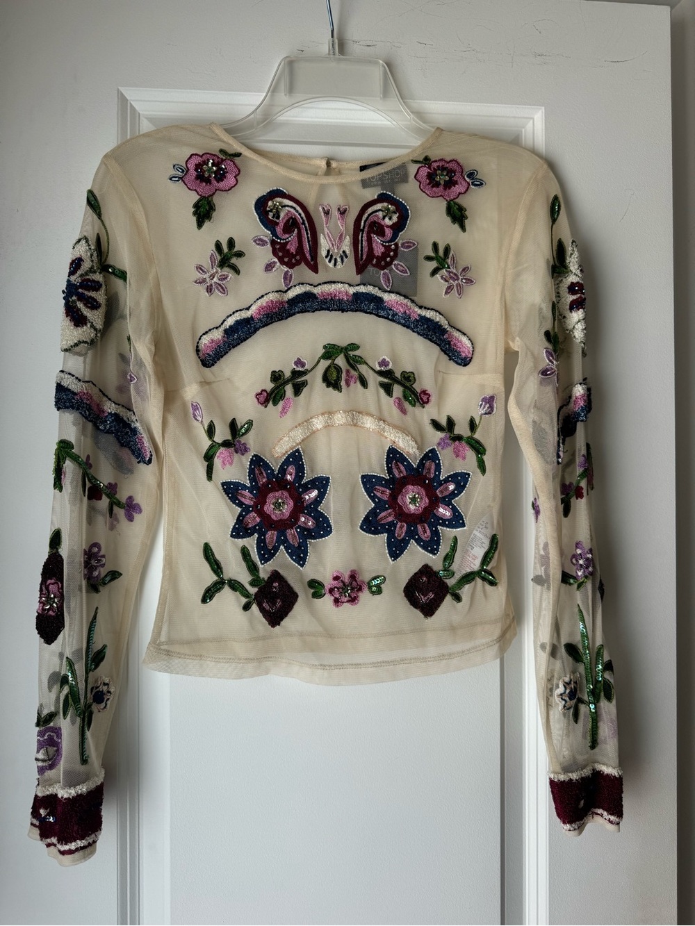 TOPSHOP Abstract Floral Mesh Top in Size 4